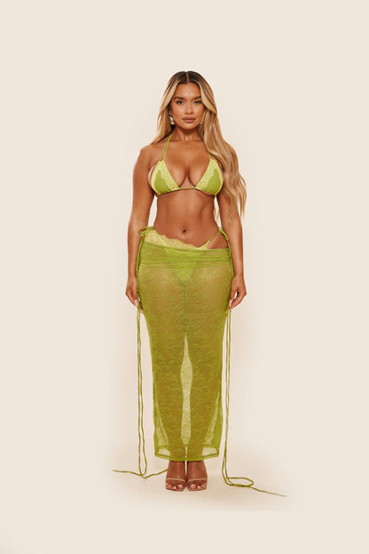 The Ray Lace Maxi Skirt in Green
