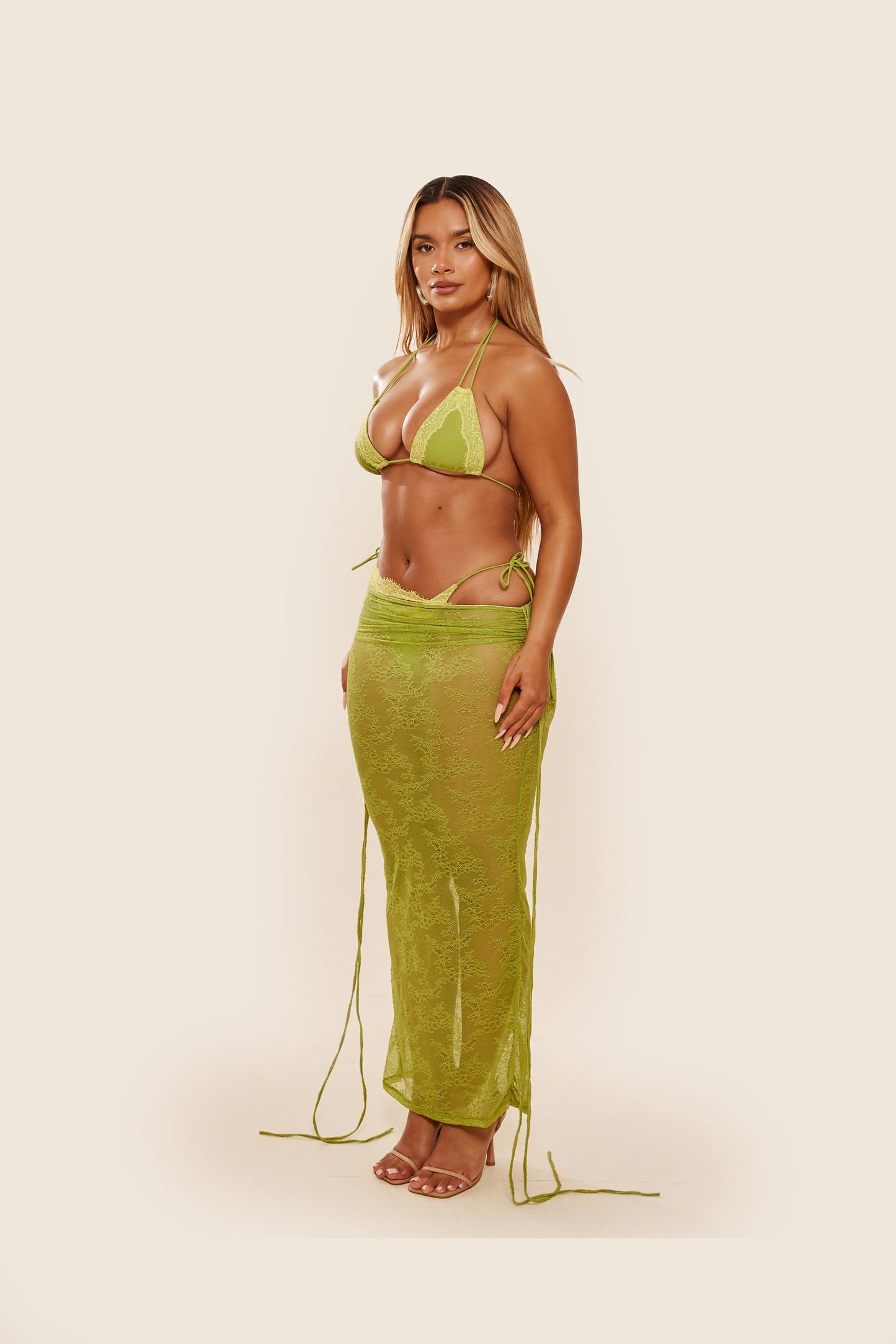 The Ray Lace Maxi Skirt in Green