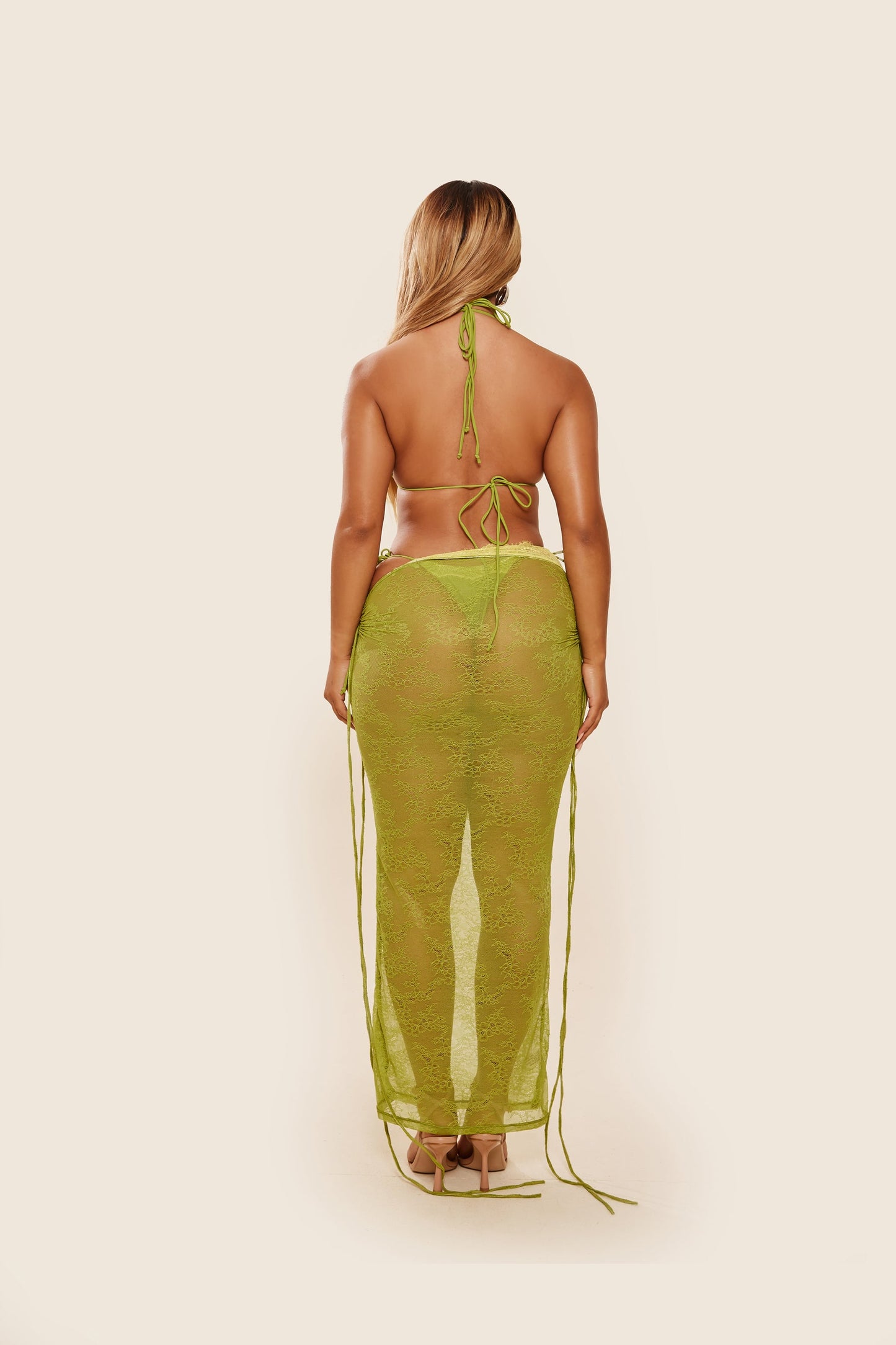 The Ray Lace Maxi Skirt in Green