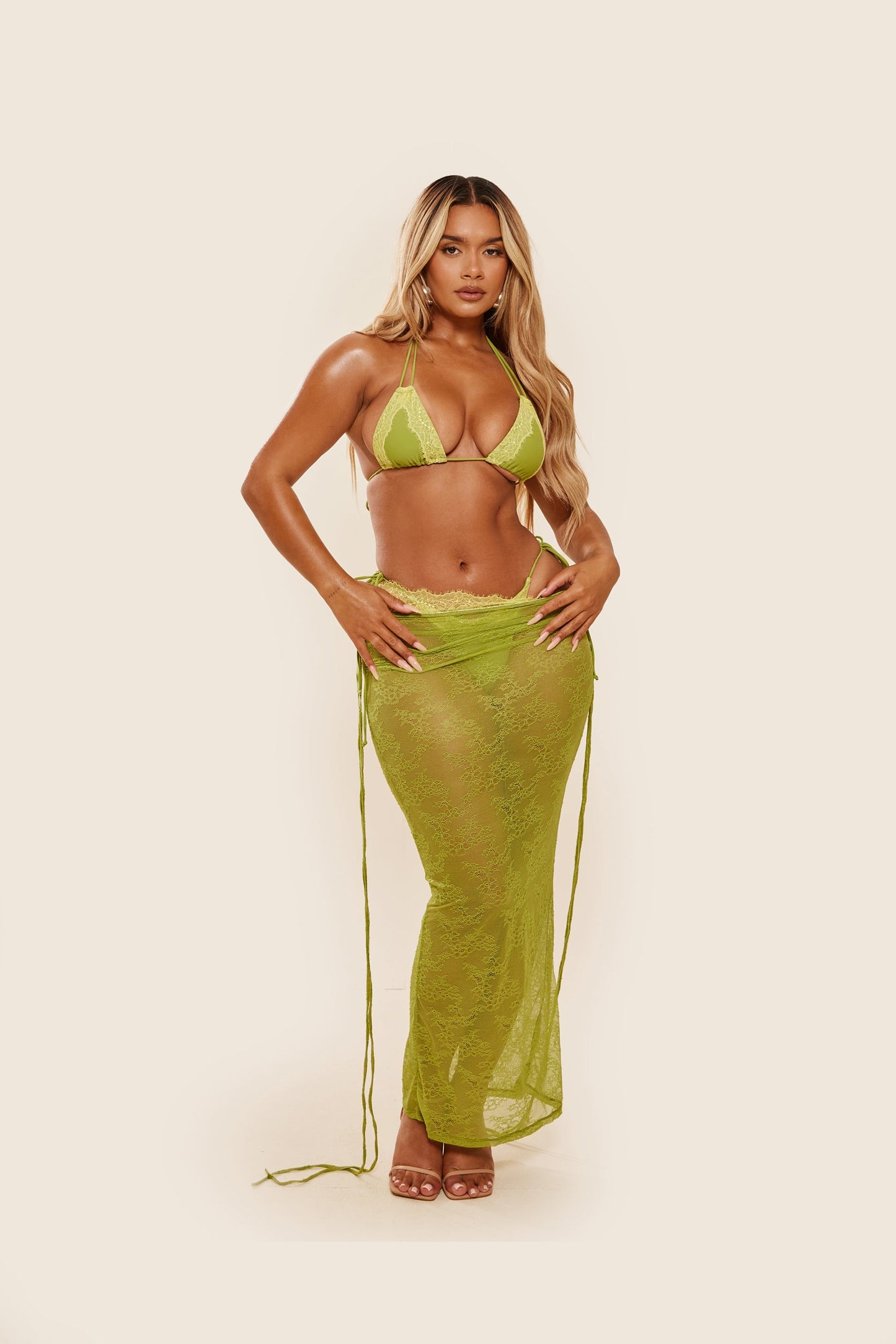 The Ray Lace Maxi Skirt in Green