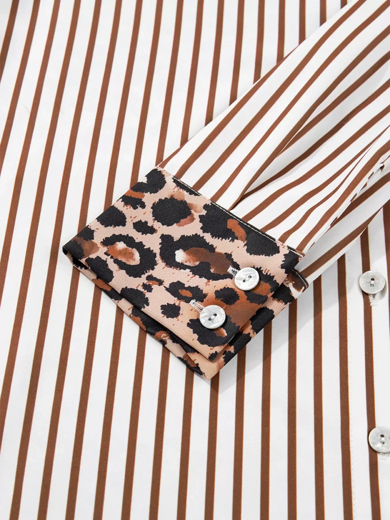 Striped Leopard Print Button Up Shirt Dress