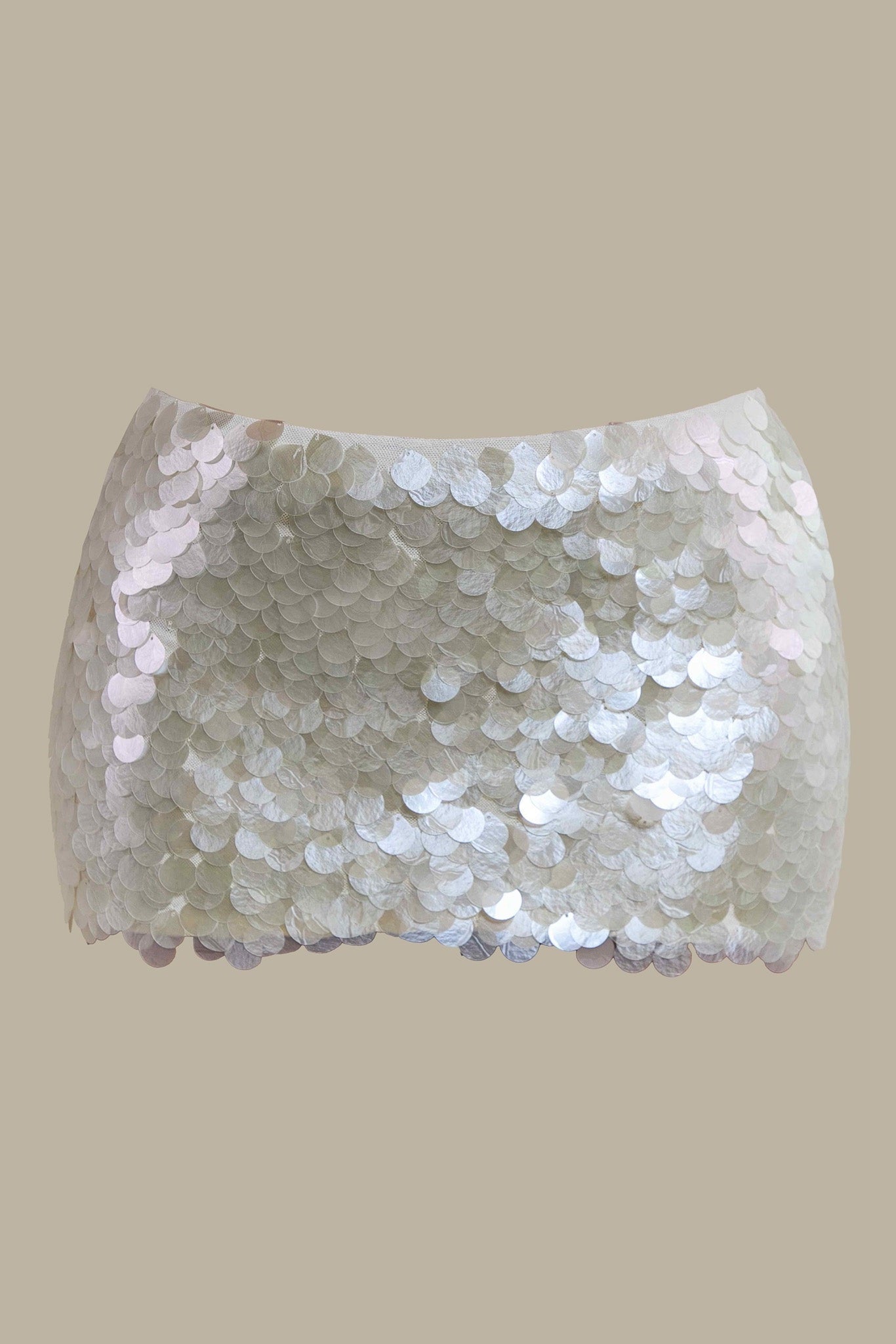 The Shimmi Sequin Micro Mini Skirt in Cream Pearl