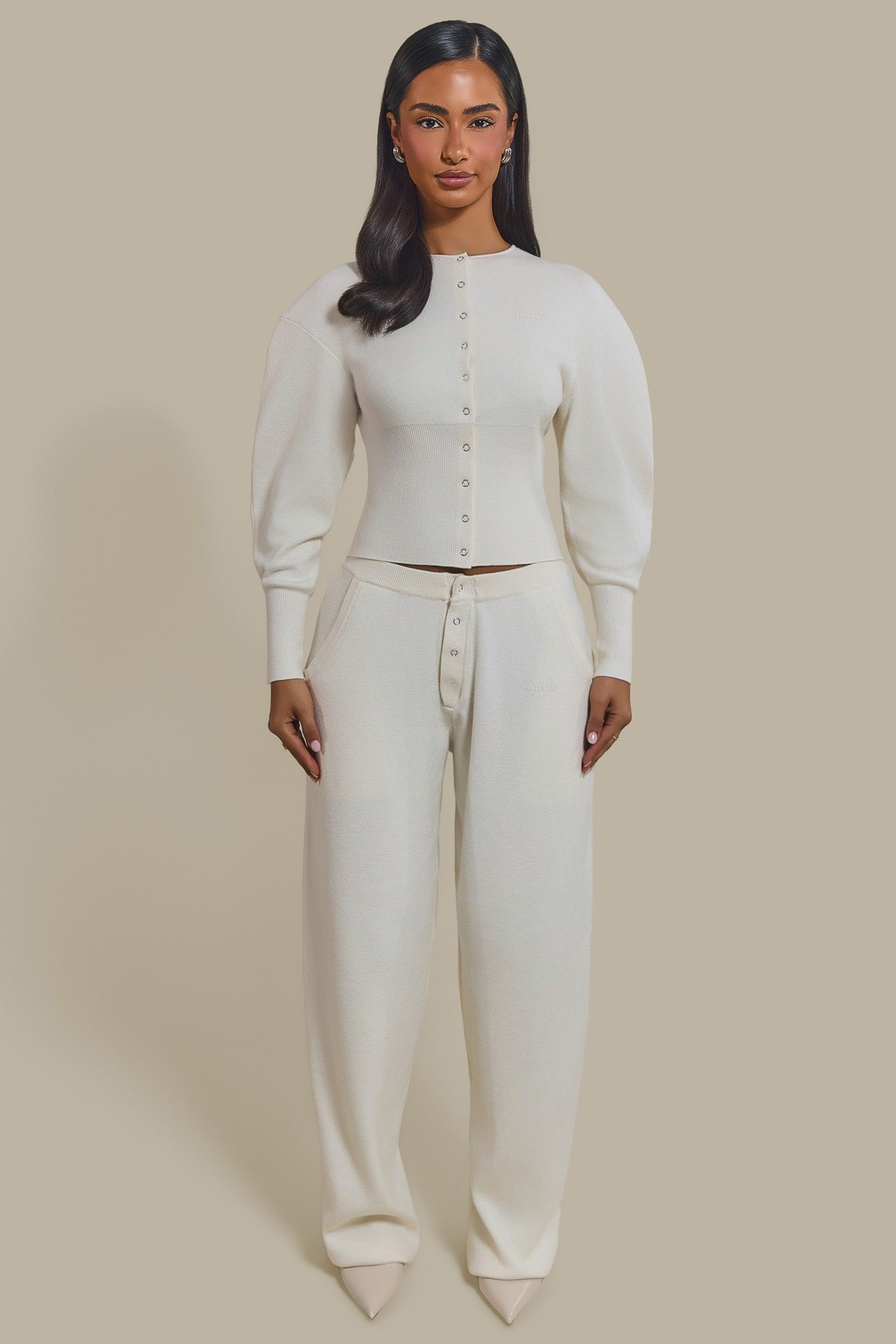 The Knit Button Up Joggers in Cream