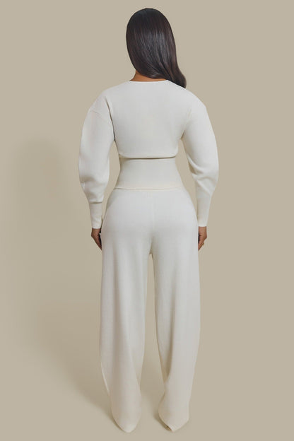 The Knit Button Up Joggers in Cream