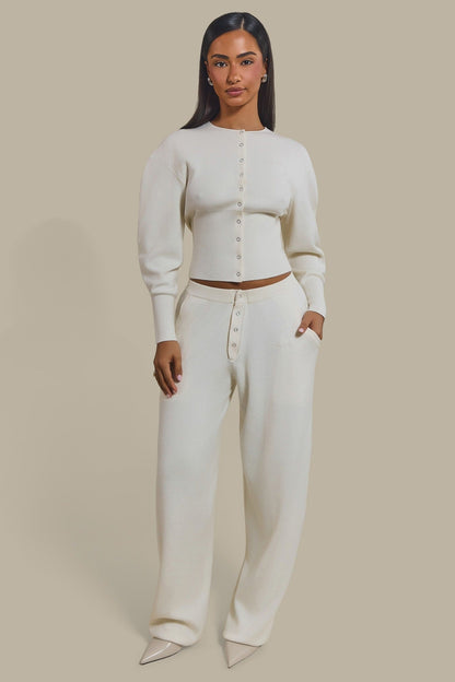 The Knit Button Up Joggers in Cream