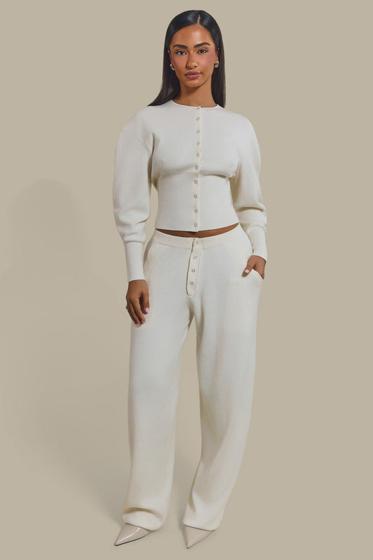 The Knit Button Up Joggers in Cream