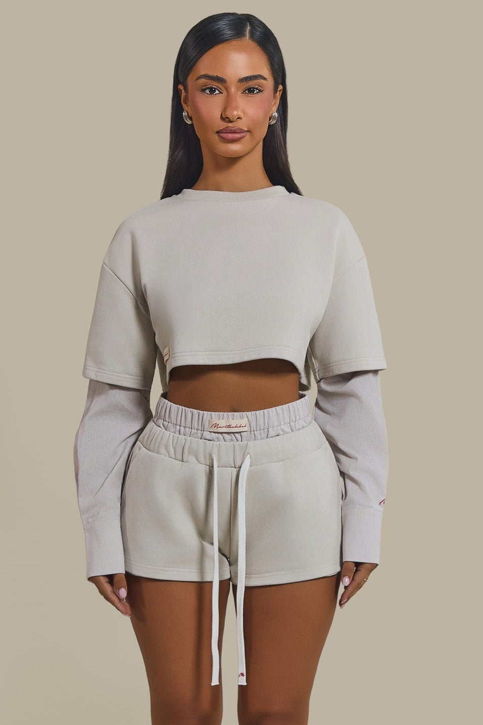 The Cropped Long Sleeve Top in Beige