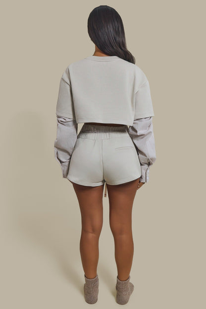 The Cropped Long Sleeve Top in Beige
