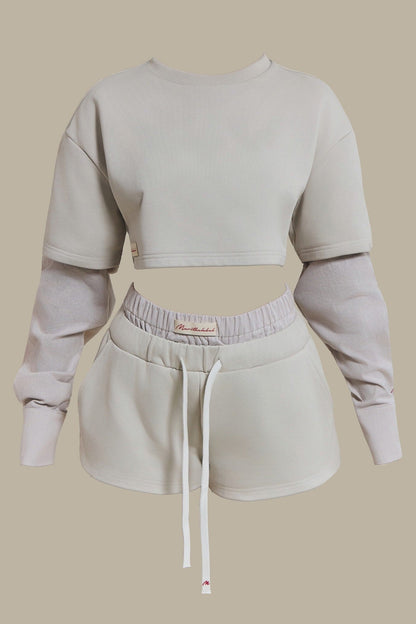The Cropped Long Sleeve Top in Beige