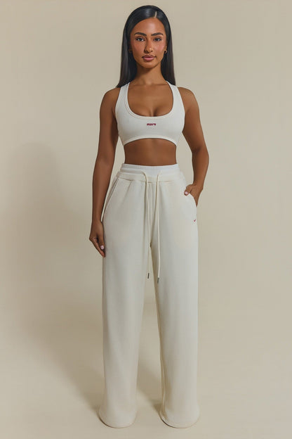 The Waffle Oversized Wide Leg Joggers in Cream