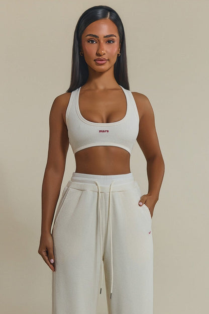 The Waffle Embroidered Bralet Top in Cream
