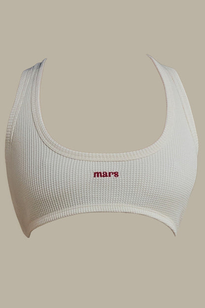 The Waffle Embroidered Bralet Top in Cream