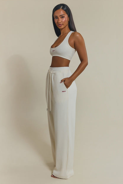 The Waffle Oversized Wide Leg Joggers in Cream