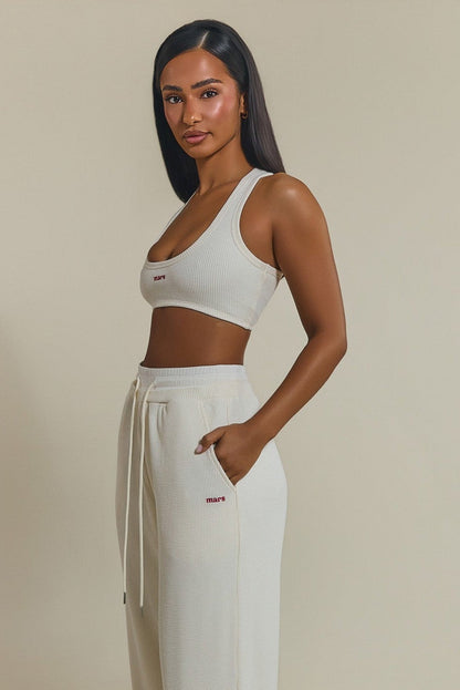 The Waffle Embroidered Bralet Top in Cream