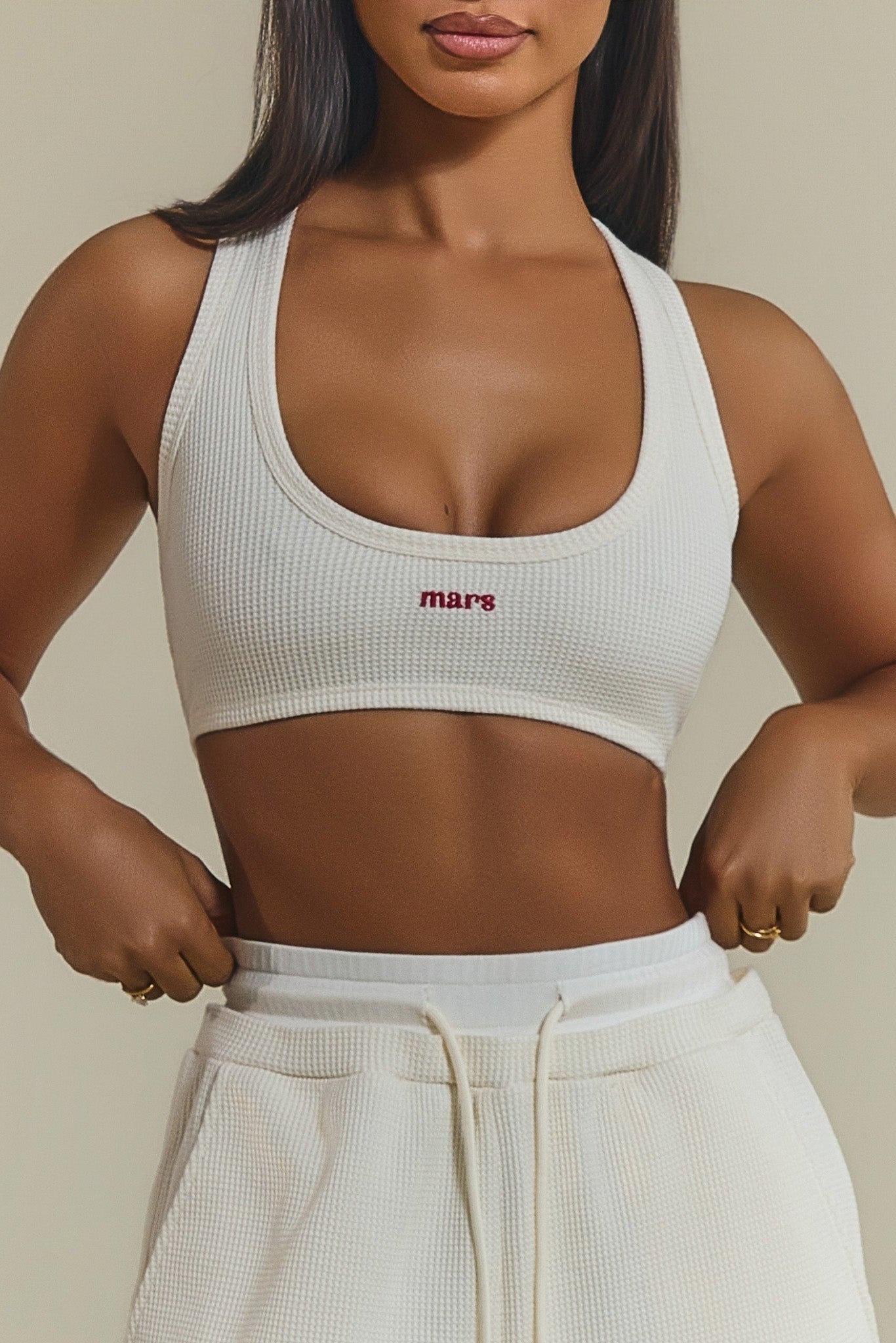 The Waffle Embroidered Bralet Top in Cream