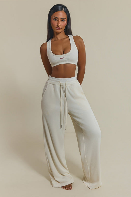 The Waffle Oversized Wide Leg Joggers in Cream