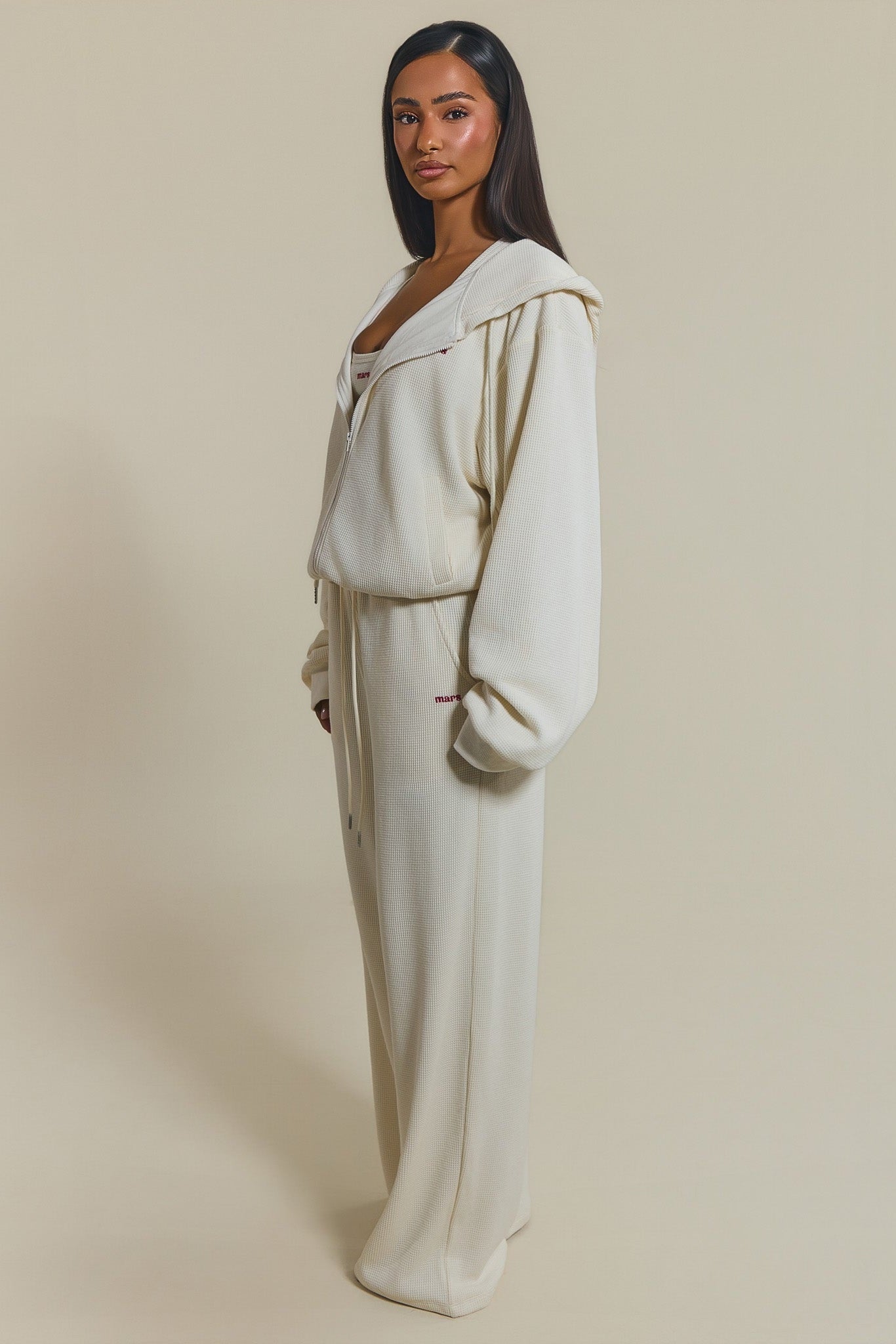 The Waffle Oversized Embroidered Jacket in Cream
