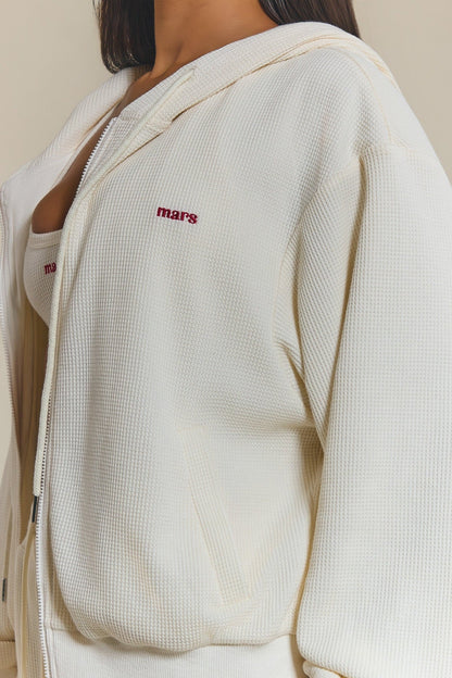 The Waffle Oversized Embroidered Jacket in Cream
