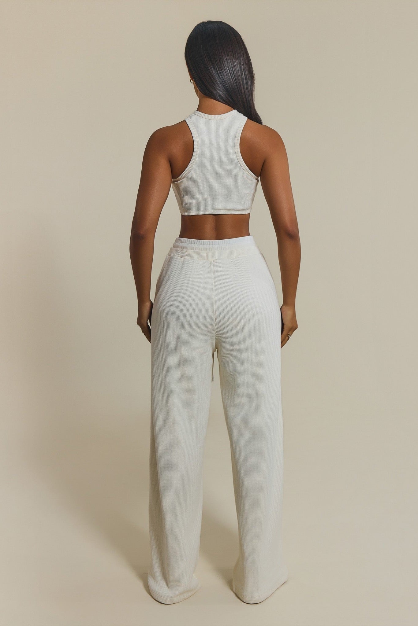 The Waffle Oversized Wide Leg Joggers in Cream