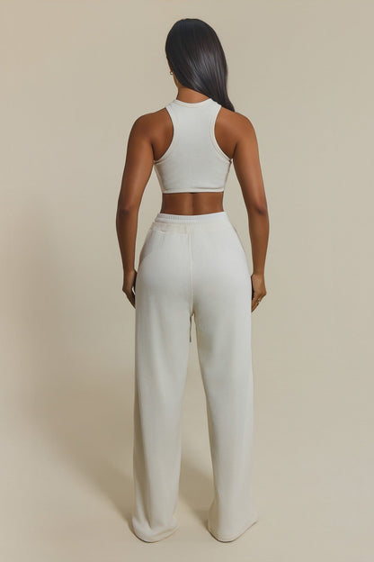 The Waffle Oversized Wide Leg Joggers in Cream