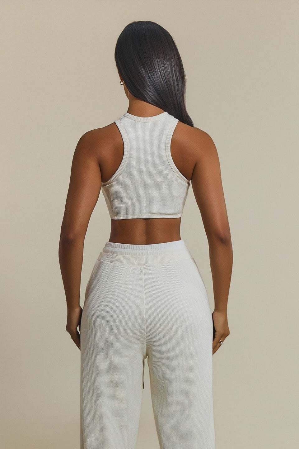 The Waffle Embroidered Bralet Top in Cream