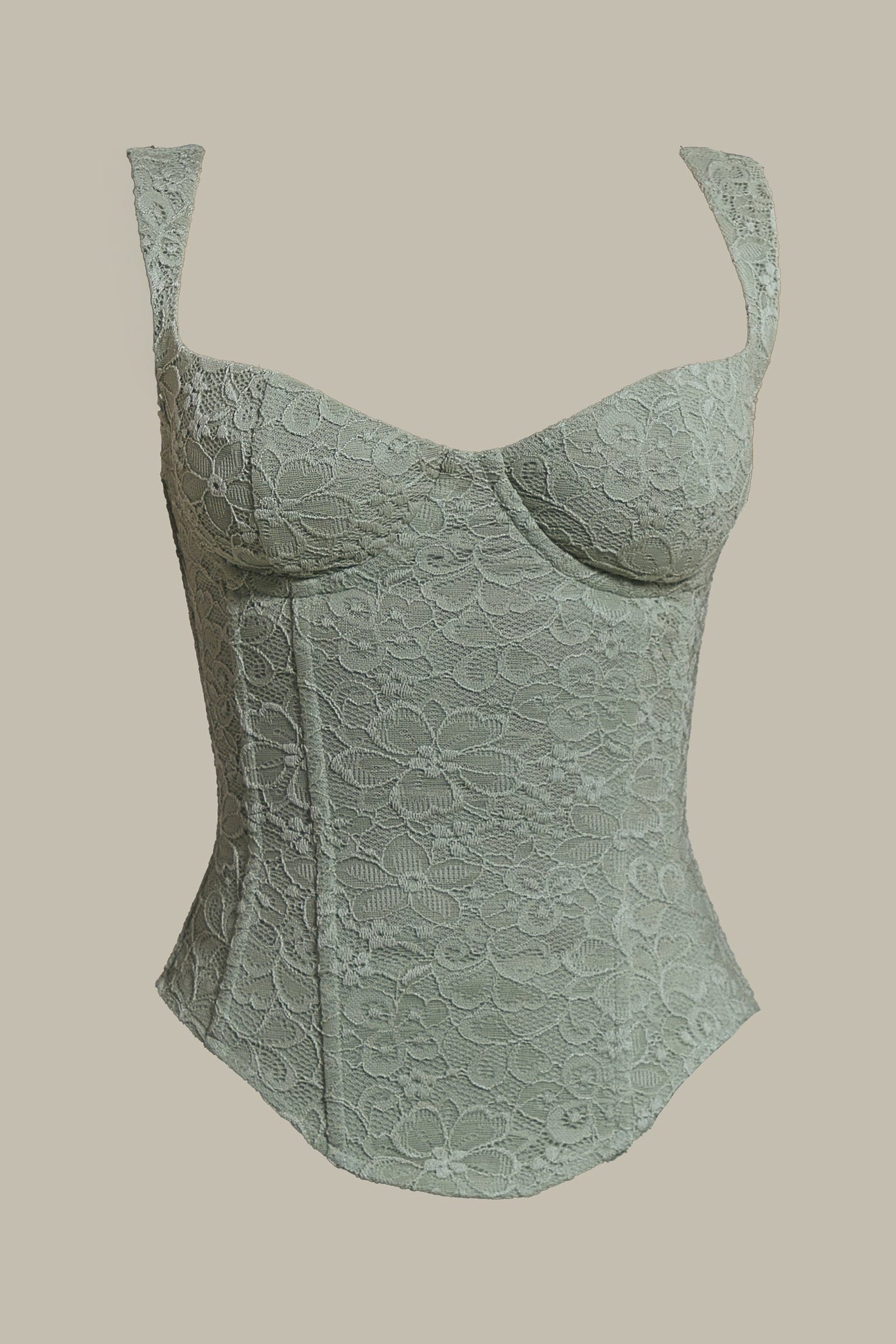 The Cinched Lace Corset Mini Skirt Set in Sage Green