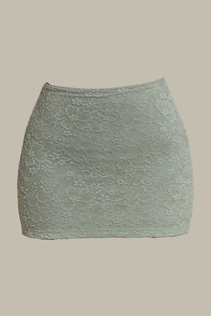 The Cinched Lace Corset Mini Skirt Set in Sage Green