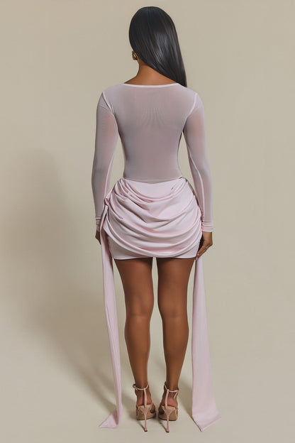 The Yara Draped Mini Skirt in Baby Pink