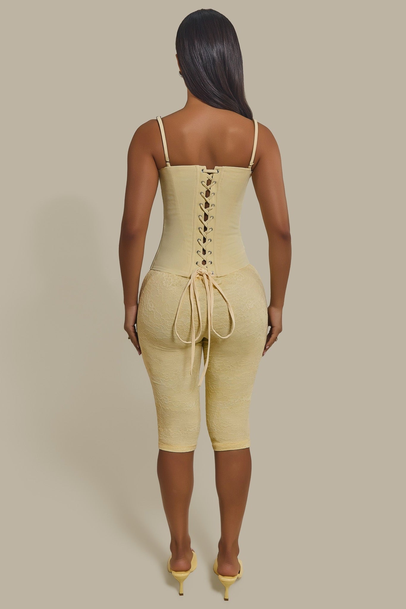 The Everly Lace Up Corset Top in Butter Yellow