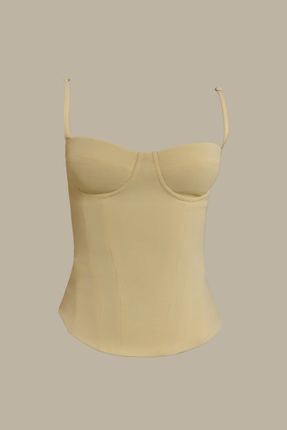The Everly Lace Up Corset Top in Butter Yellow
