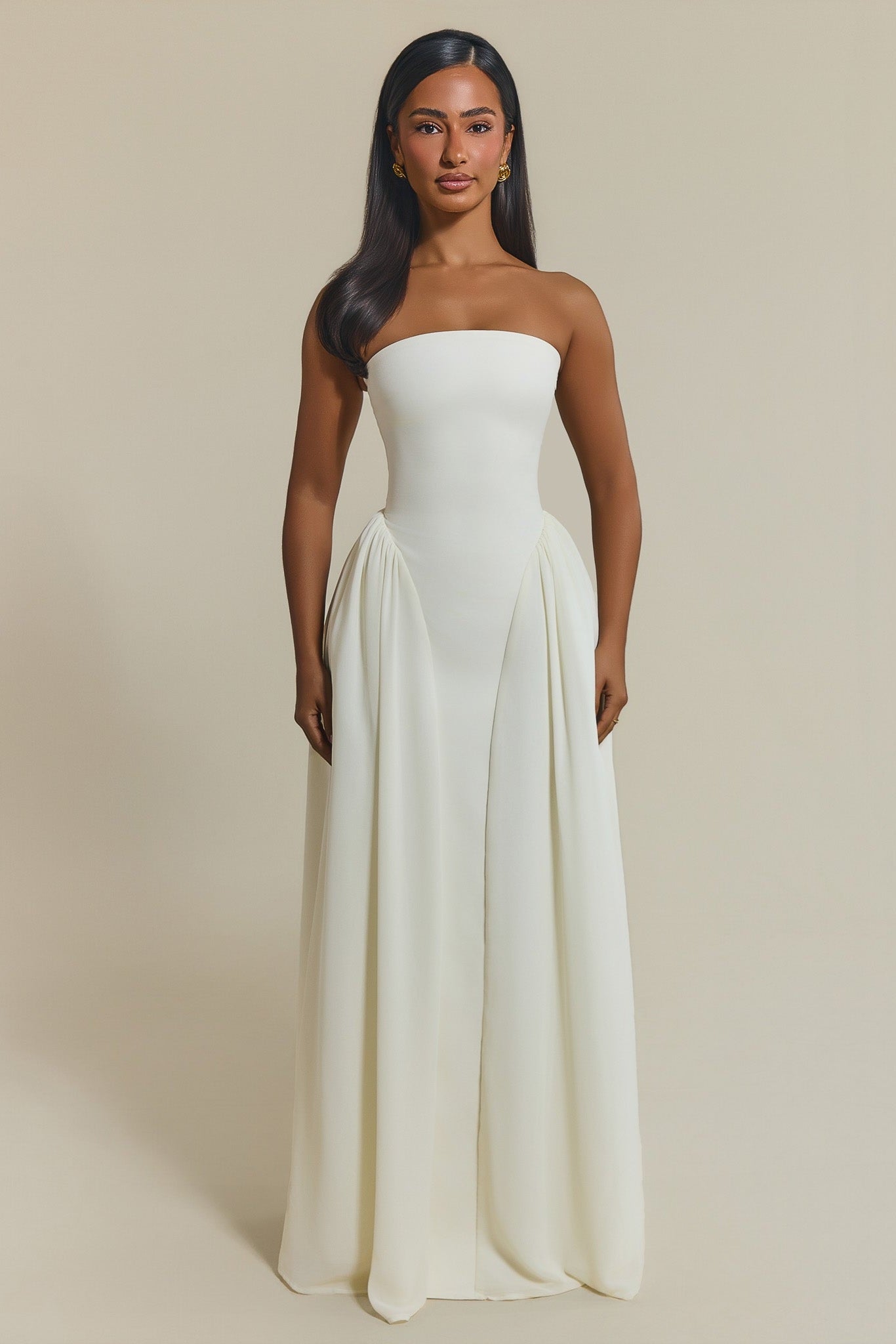 The Felicity Bandeau Maxi Dress in Cream