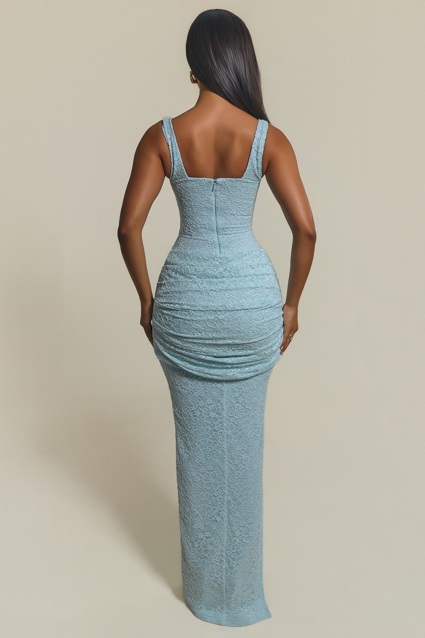 The Lace Tie Front Maxi Dress in Light Blue