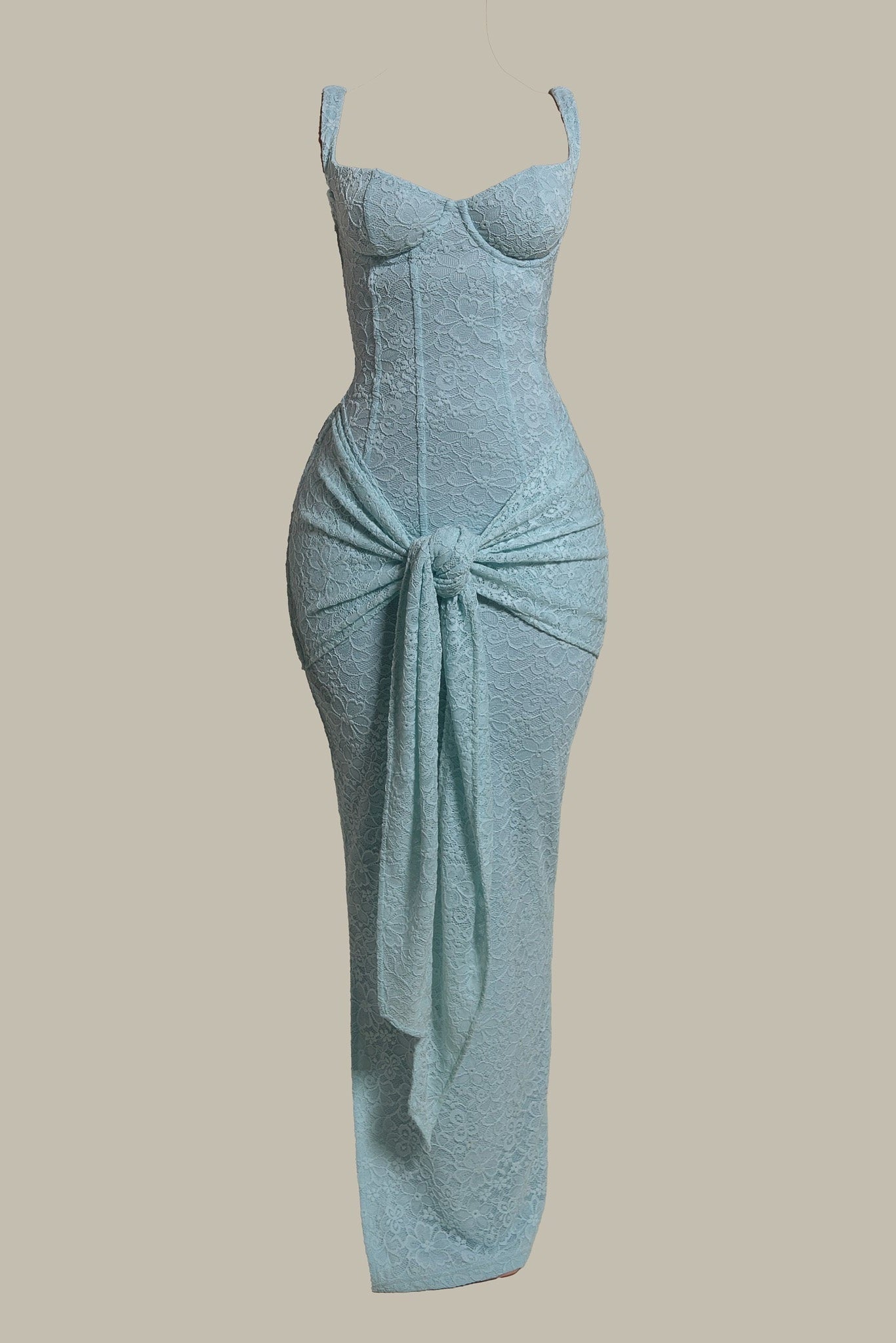 The Lace Tie Front Maxi Dress in Light Blue