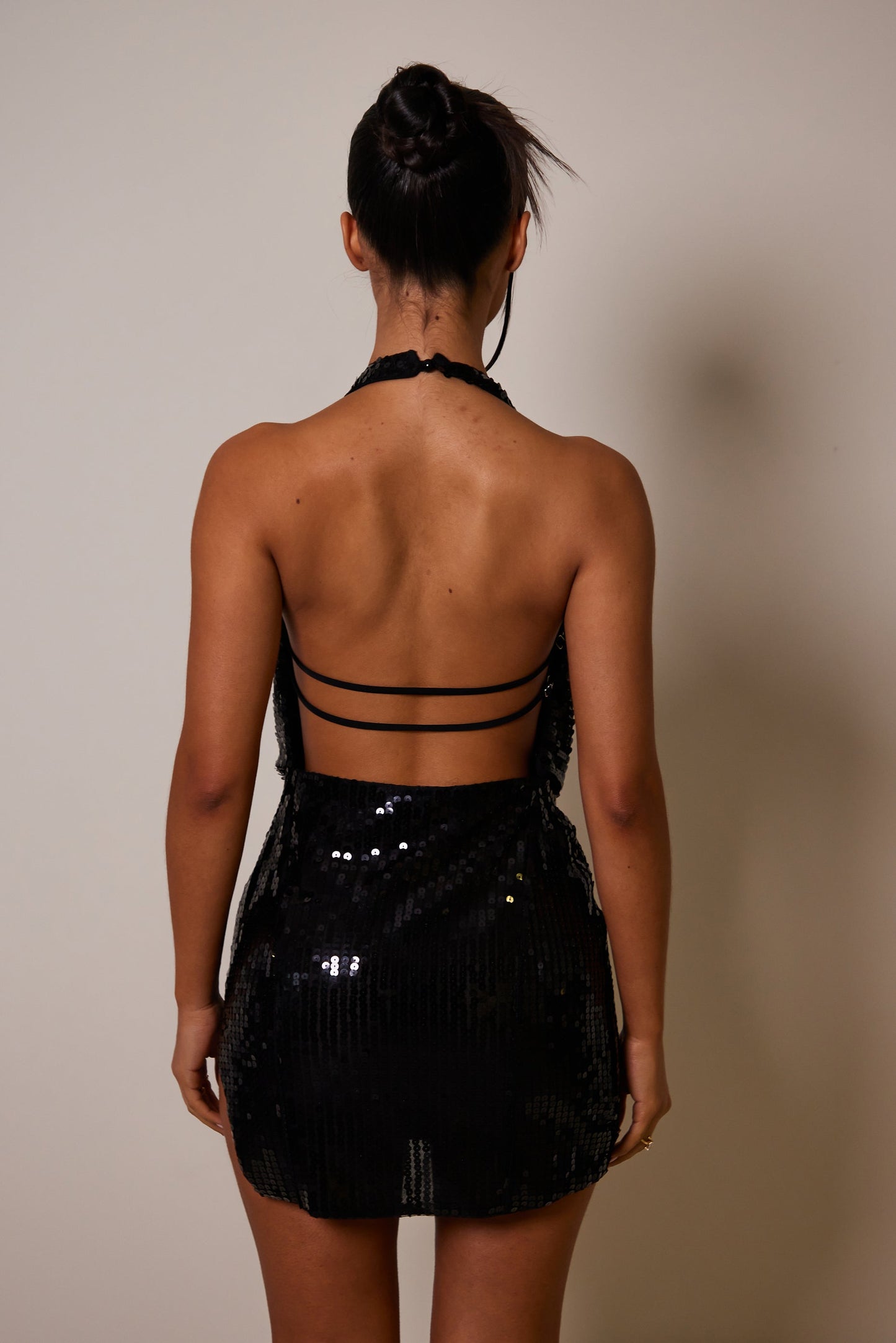 The deep cowl sequin mini- Black sequin