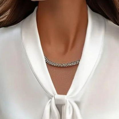 Elegant Satin Ribbon Blouse — Long Sleeve Button-Down Work Shirt