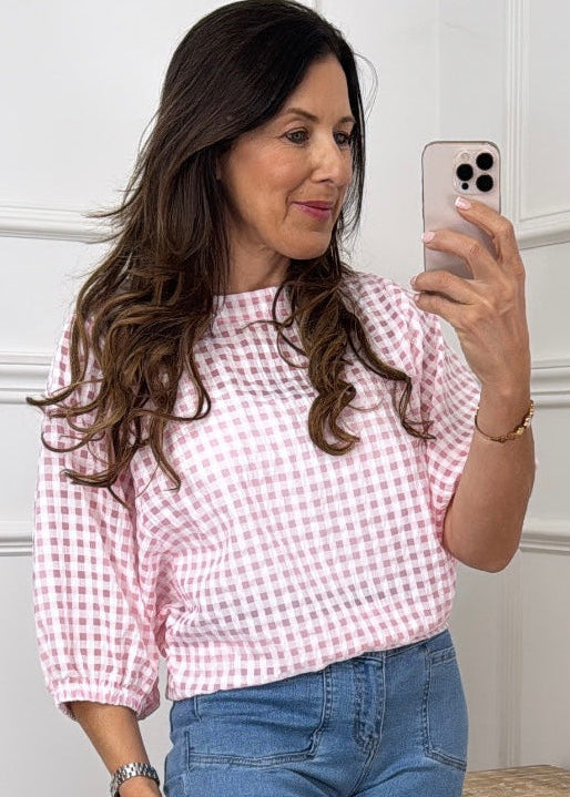 Hazel Pink Gingham Print Top