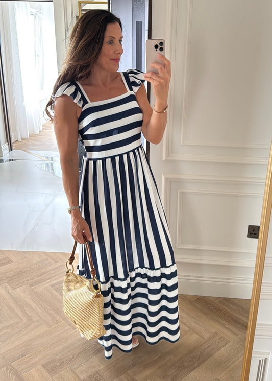 🖤Pre Order🖤 Elaina Navy Striped Maxi Dress