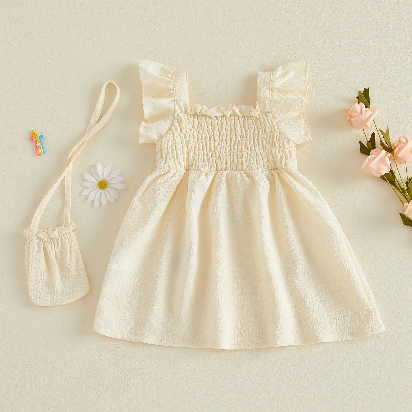BUTTERFLIES Smocked Dress with Purse