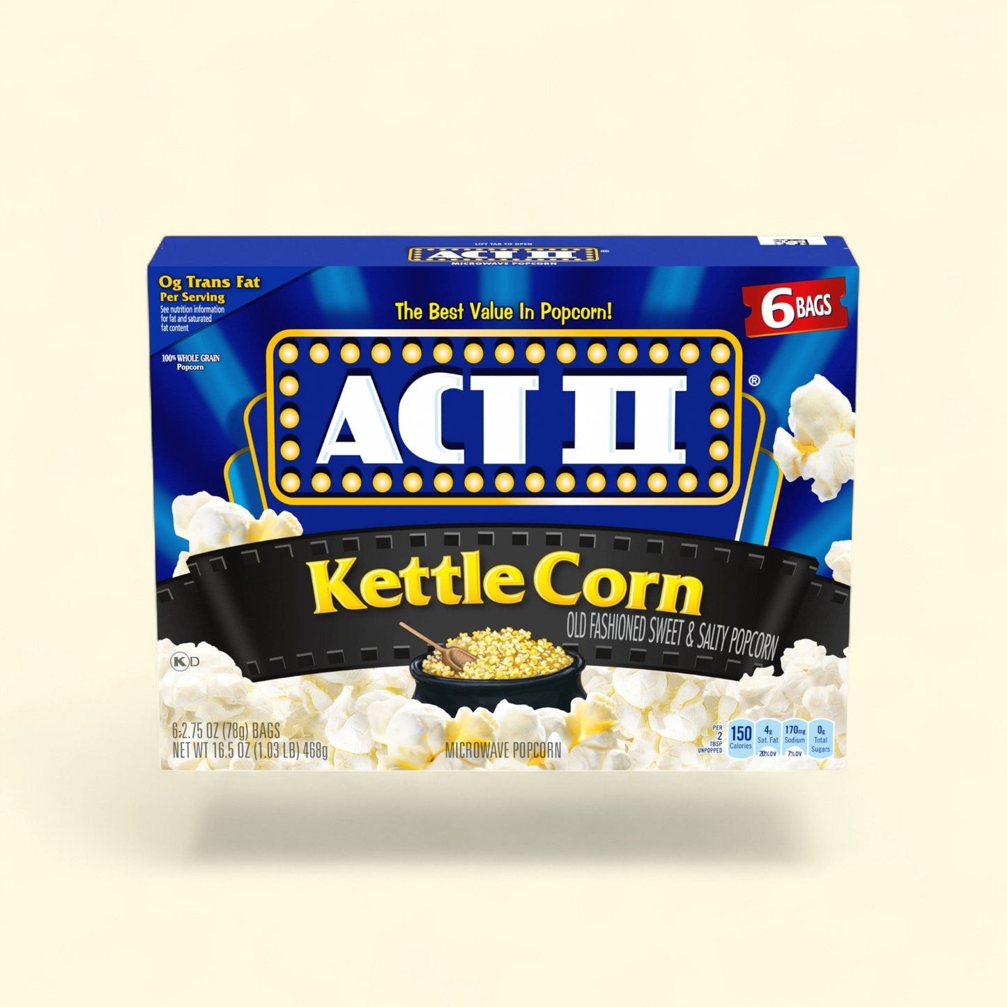 Act II Kettle Corn Microwave Popcorn, 2.75 oz., 6-Count