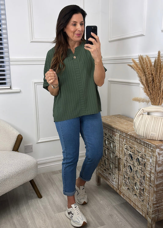 Valencia Khaki Striped Top