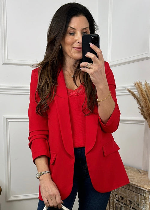 Merrill Red Gathered Sleeve Blazer