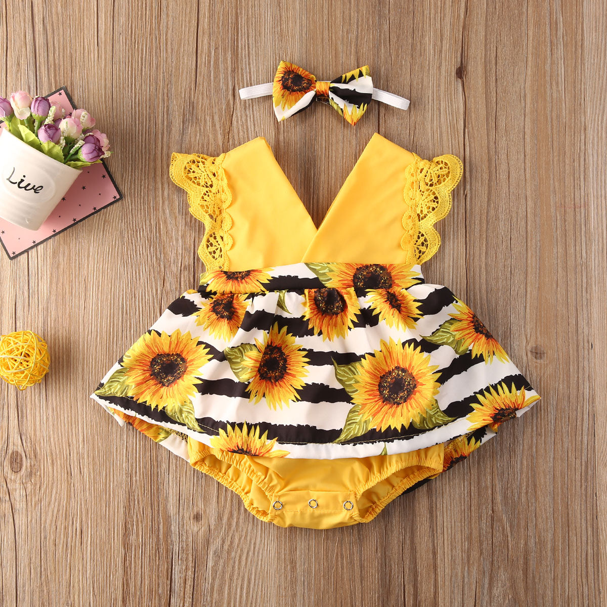 SUNFLOWER Yellow Romper Dress with Headband