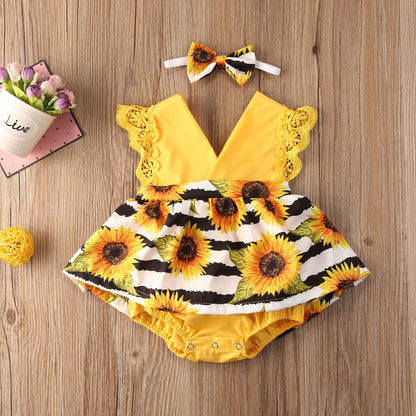 SUNFLOWER Yellow Romper Dress with Headband