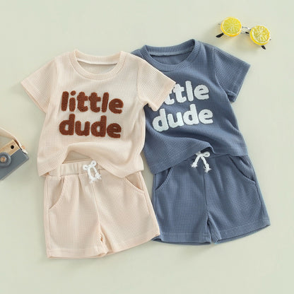 LITTLE DUDE Waffle Knit Outfit