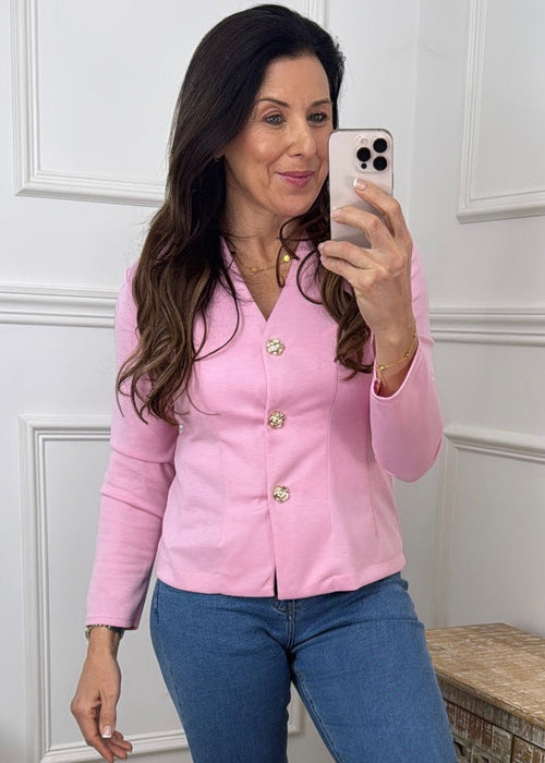 Lilit Pink Gold Button Cardigan