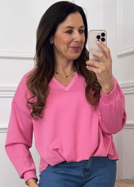 Iris Pink V Neck Top