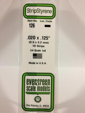 Evergreen .020" x .125" White Strip - Polystyrene - #126