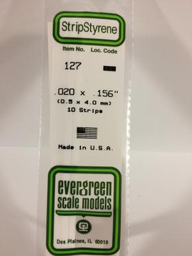 Evergreen .020" x .156" White Strip - Polystyrene - #127