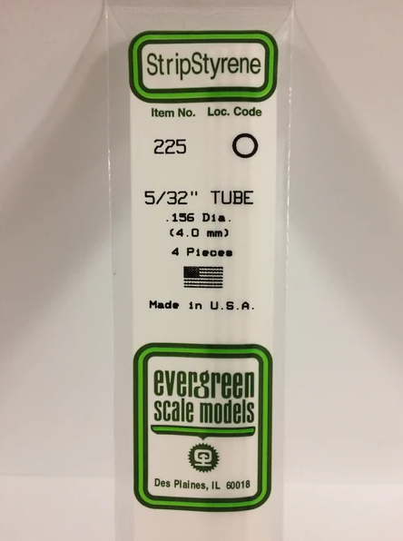 Evergreen Tube .156" Diameter - Opaque White Polystyrene - #225