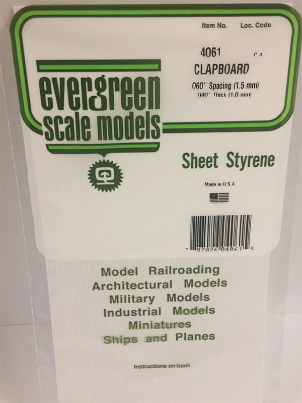 Evergreen Clapboard Siding .040", .060" Spacing - Opaque White Polystyrene - #4061